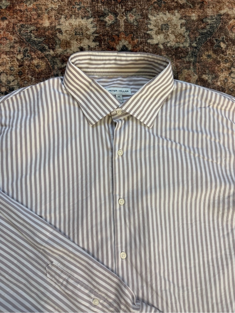 Peter Millar Taupe & White Striped Dress Shirt